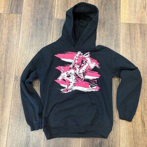 Vintage Bull Rider Cowboy Neon Hoodie Small Black & Pink Gildan Heavy Weight